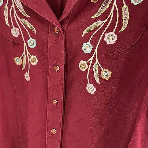 Scully Women's Western Shirt Embellished Horseshoes Flowers L Pearl Snap PL-734 - Picture 11 of 13